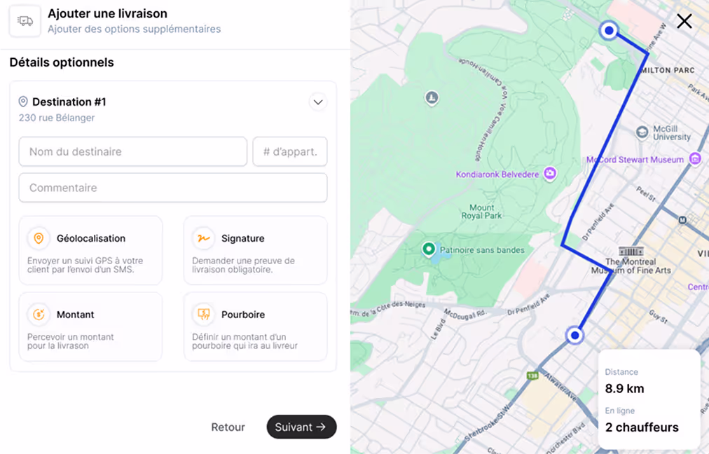 GoLivro delivery routing interface with map and address form
